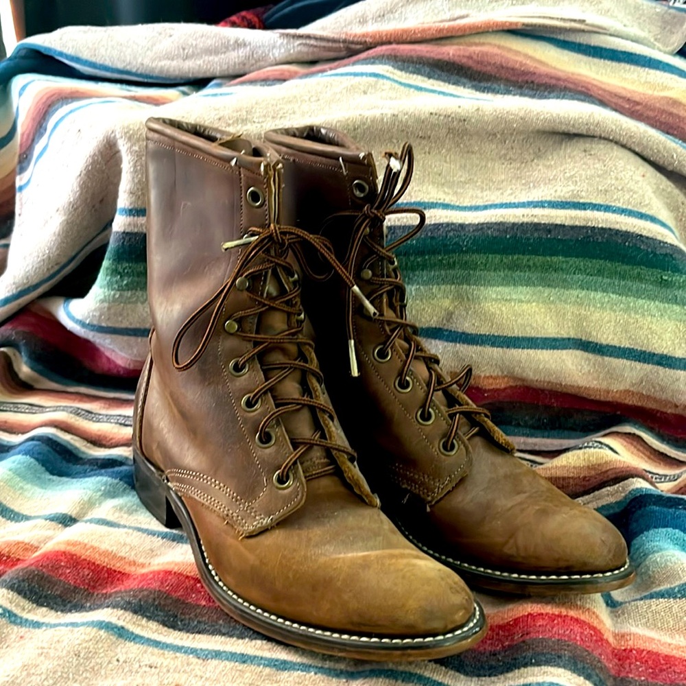 Brown lace up Laredo roper boots